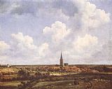 Church Canvas Paintings - Landscape with Church and Village